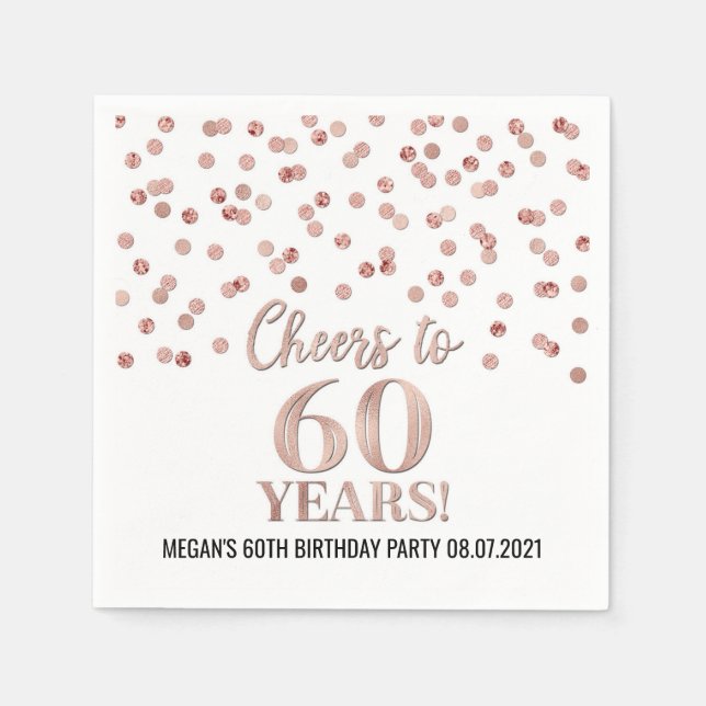 Rose Gold Confetti Cheers to 60 Years Birthday Napkin (Front)