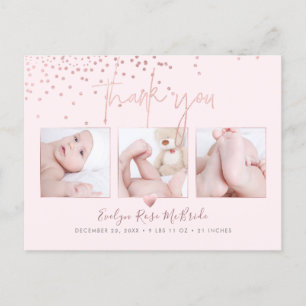 Rose Gold Confetti Chic Signature Script Thank You Postcard