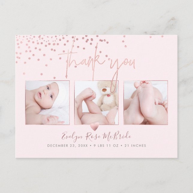 Rose Gold Confetti Chic Signature Script Thank You Postcard (Front)