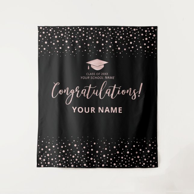 Rose Gold Confetti | Congratulation Graduation Tapestry (Front)