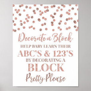 Rose Gold Confetti Decorate Block Game Sign