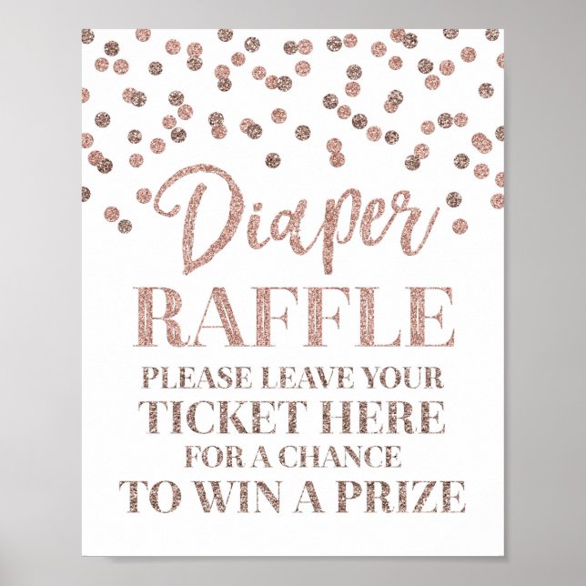 Rose Gold Confetti Diaper Raffle Baby Shower Poster (Front)