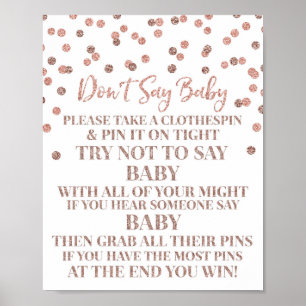 Rose Gold Confetti Don't Say Baby Game Sign