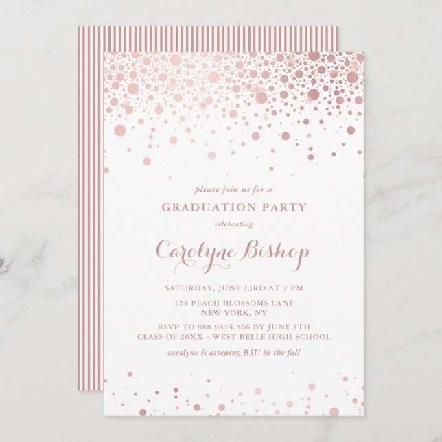 Rose Gold Confetti Dots Graduation Party Invitation (Front/Back)