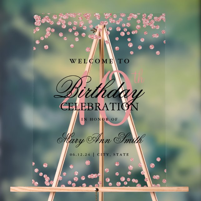 Rose Gold Confetti Glitter 40th Birthday Welcome  Acrylic Sign (Neutral)