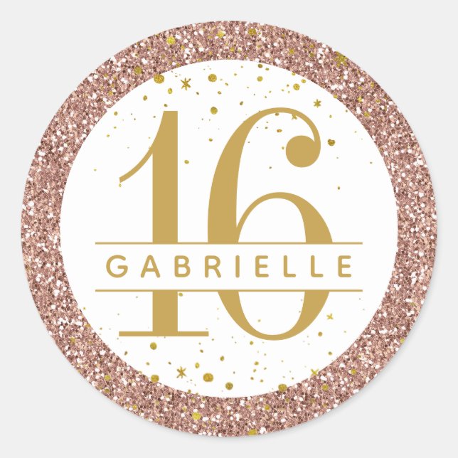Rose Gold Confetti Glitter Birthday Favour Label (Front)