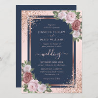 Rose Gold Confetti Glitter Navy Blue Blush Wedding