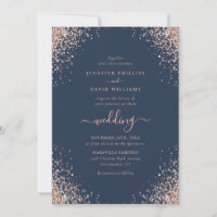 Rose Gold Confetti Glitter Navy Blue Wedding