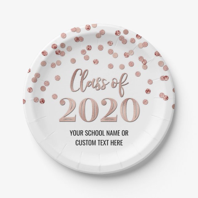Rose Gold Confetti Graduation 2020 Paper Plate (Front)