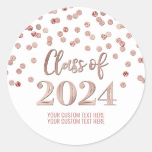 Rose Gold Confetti Graduation 2024 Classic Round Sticker