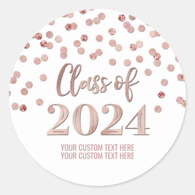 Rose Gold Confetti Graduation 2024 Classic Round Sticker (Front)