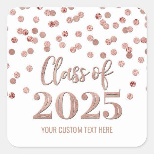 Rose Gold Confetti Graduation 2025  Square Sticker