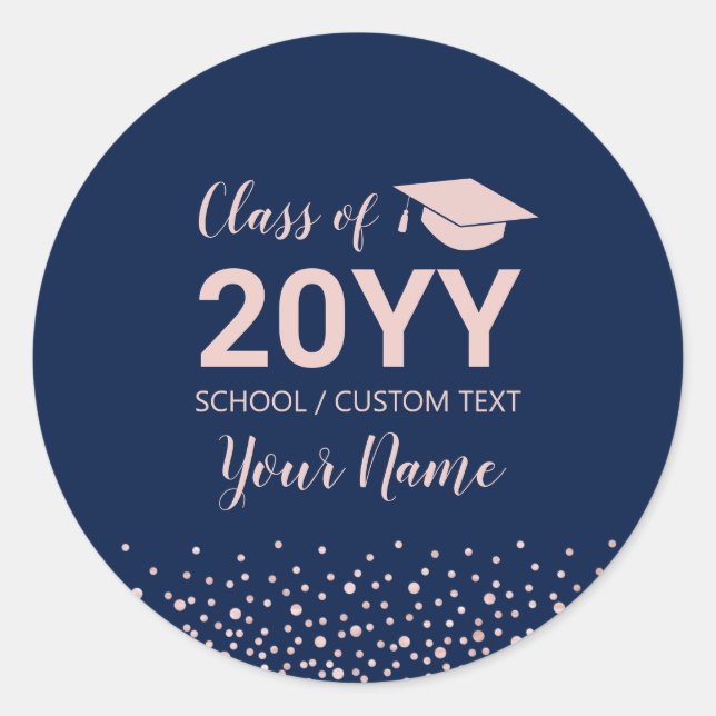 Rose Gold Confetti Graduation Party Favour Classic Round Sticker (Front)