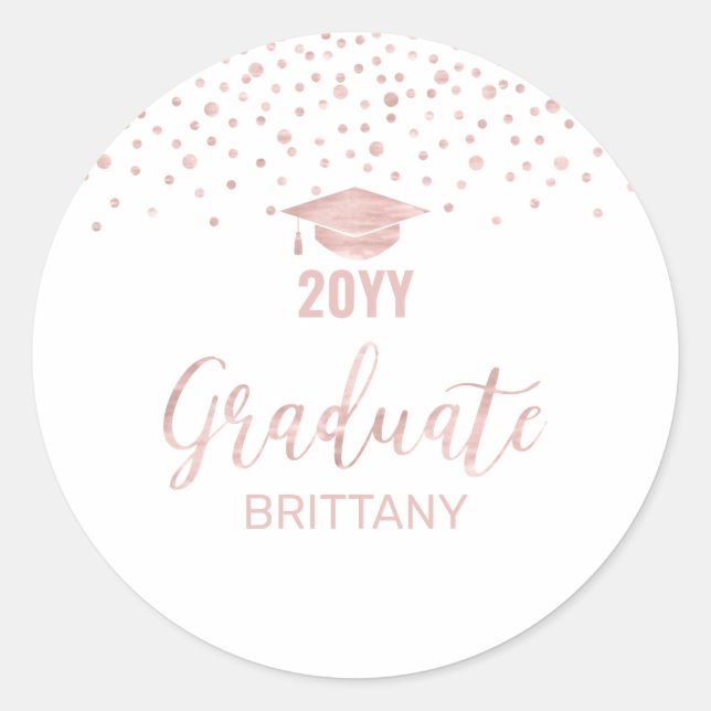 Rose Gold Confetti Graduation Party Favour Classic Round Sticker (Front)
