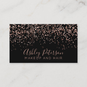 Rose gold confetti makeup hair typography business card