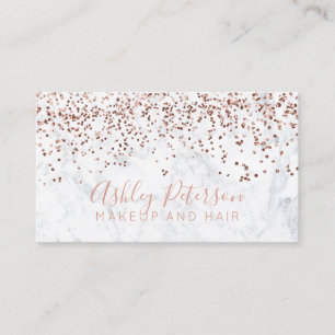 Rose gold confetti marble hair makeup typography business card