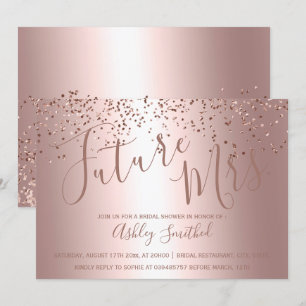 Rose gold confetti metallic Mrs bridal shower Invitation