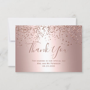 Rose gold confetti metallic typography thank you card