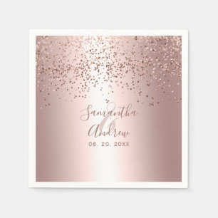 Rose gold confetti metallic typography wedding napkin