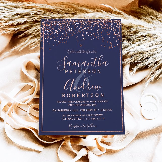 Rose gold confetti navy blue budget wedding (Creator Uploaded)