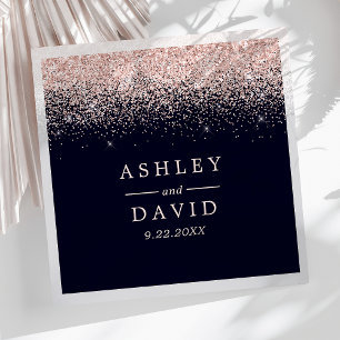 Rose Gold Confetti Navy Blue Modern Wedding Napkin