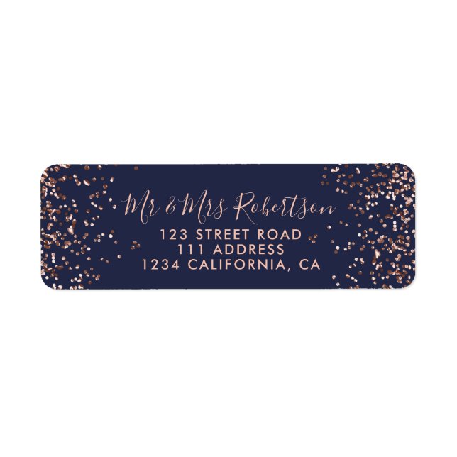 Rose gold confetti navy blue typography wedding (Front)