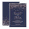Rose gold confetti navy blue typography wedding