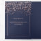 Rose gold confetti navy blue typography wedding
