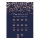 Rose gold confetti navy blue wedding seating chart