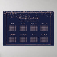 Rose gold confetti navy blue wedding table seating