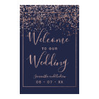 Rose gold confetti navy blue wedding welcome