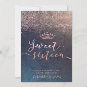 Rose gold confetti ombre tiara invitation
