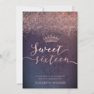 Rose gold confetti ombre tiara invitation