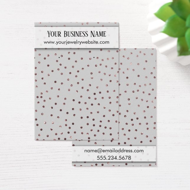 Rose Gold Confetti on Grey Earring Holder Card (Desk)