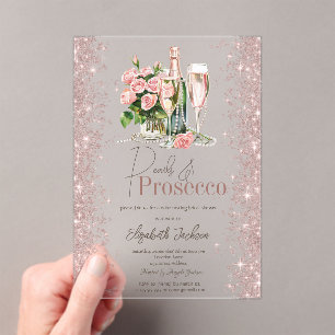 Rose Gold Confetti Pearls Prosecco Bridal Shower  Acrylic Invitations