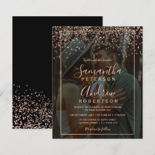 Rose gold confetti photo black budget wedding