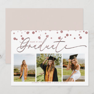 Rose Gold Confetti    Photo Collage Graduation  Invitation