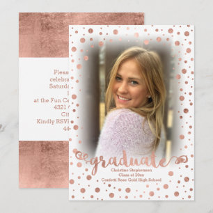 Rose Gold Confetti Photo Graduation Invitation