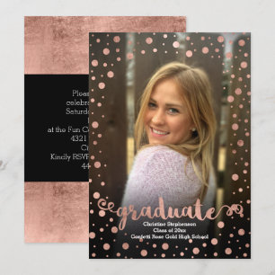 Rose Gold Confetti Photo Graduation Invitation