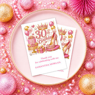 Rose Gold Confetti Pink Glitter 30th Thank You Car Card