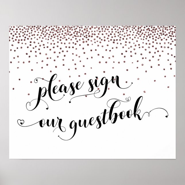 Rose Gold Confetti Please Sign Our Guestbook Sign (Front)
