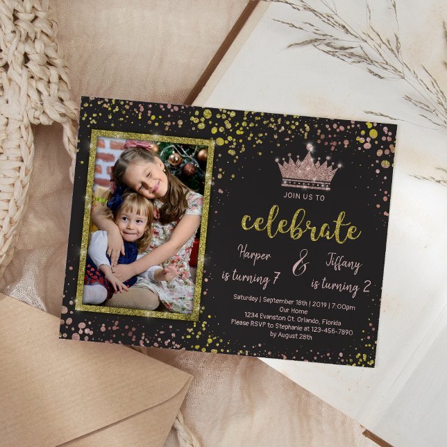 Rose Gold Confetti PRINCESS Frends Joint Birthday Invitation (Creator Uploaded)