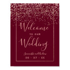 Rose gold confetti red burgundy wedding welcome