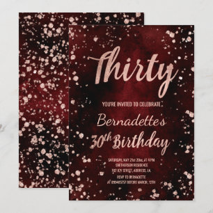 Rose gold confetti red watercolor 30th Birthday Invitation