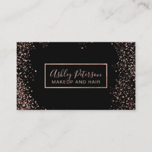 Rose gold confetti simple hair makeup typography business card