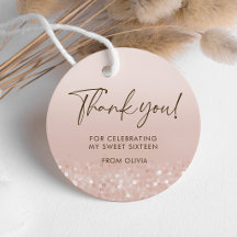 Rose Gold Confetti Sweet 16 Birthday Favour Tag
