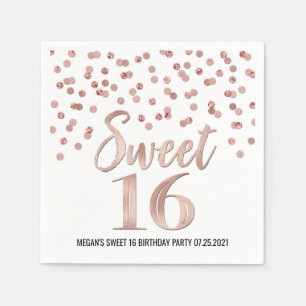 Rose Gold Confetti Sweet 16 Birthday Napkin