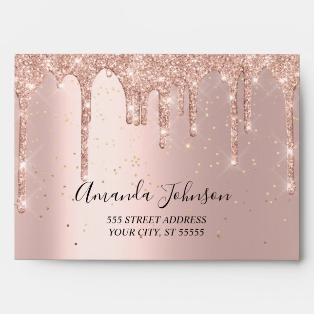 Rose Gold Confetti Wedding Bridal Sweet16th Envelope (Front)