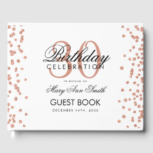 Rose Gold Confetti White 30th Birthday Party Guest Book