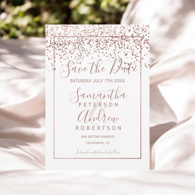 Rose gold confetti white save the date wedding (Rose gold confetti white save the date wedding)
